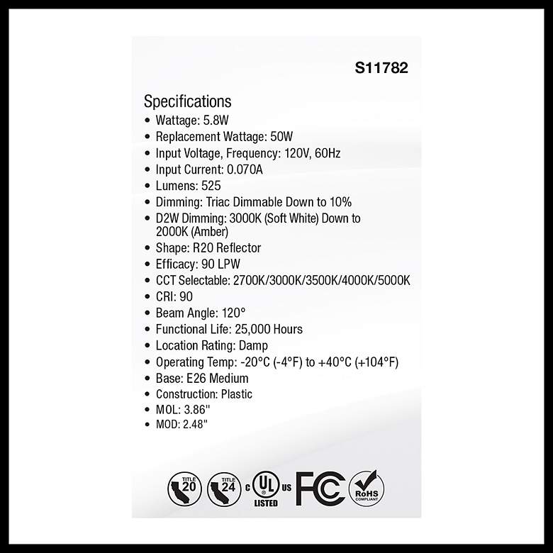 Image 7 50W Equivalent Satco White 5.8W LED Dimmable Standard Bulb more views