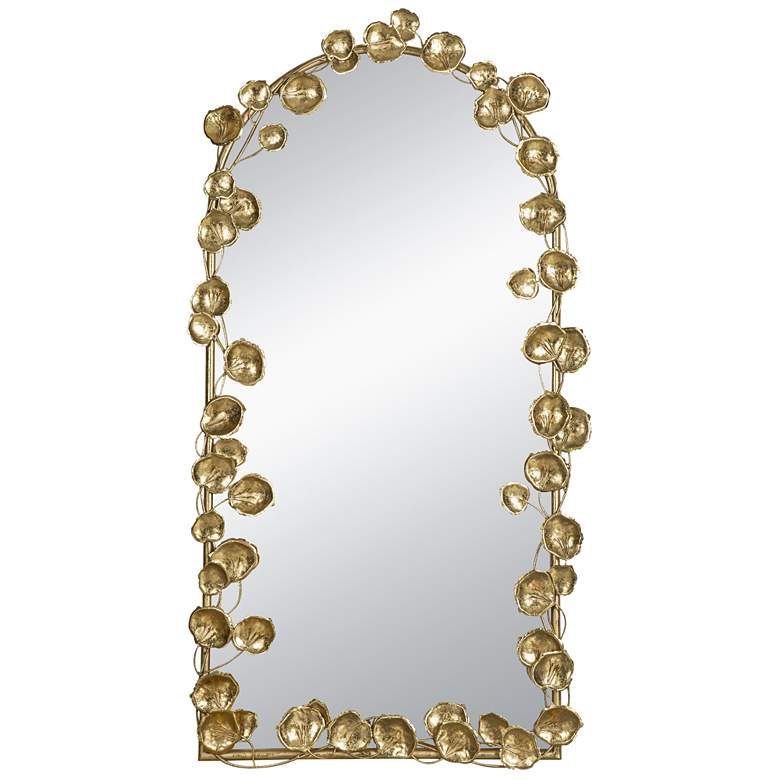 Image 1 51.4"H x 29.1"W Large Gold Arch Wall Mirror with Golden Leaf Acce