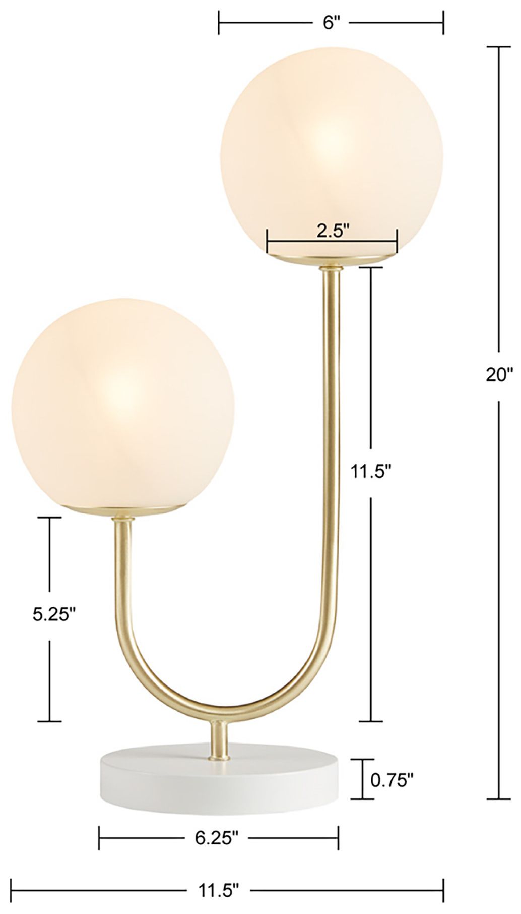 510 Design Gold/White Zusa Metal 2-Light Globe Table Lamp