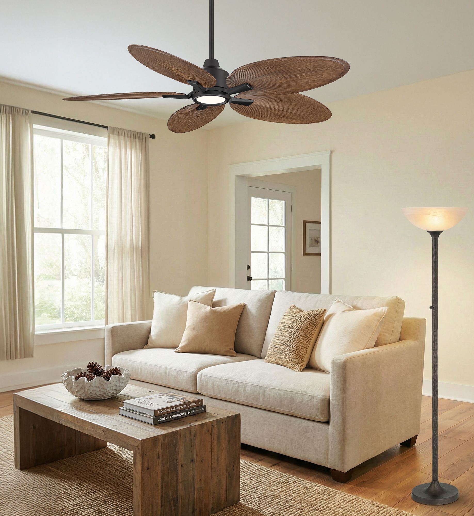 52" Casa Vieja Bayleaf Black Walnut Indoor/Outdoor LED Ceiling Fan in scene