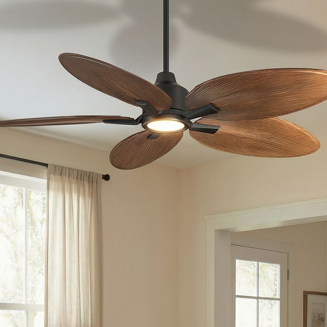 Image 1 52" Casa Vieja Bayleaf Black Walnut Indoor/Outdoor LED Ceiling Fan in scene