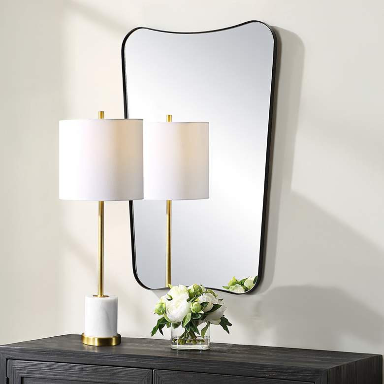Image 1 Uttermost Belvoir Satin Black 22" x 34" Vanity Wall Mirror in scene