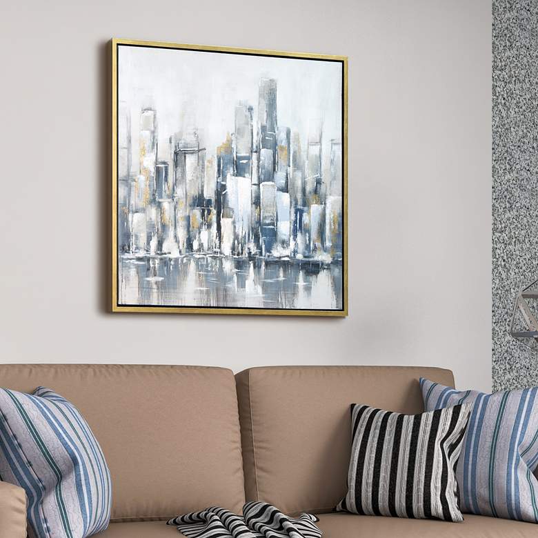 Image 1 Winter Cityscape 36 inch Square Metallic Framed Canvas Wall Art in scene