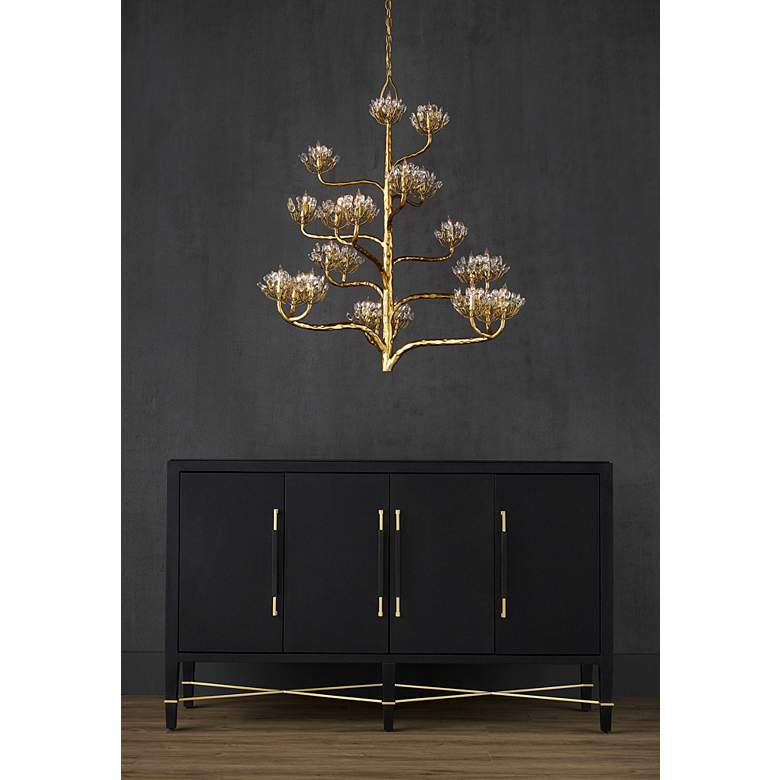 Image 1 Currey & Company Agave Americana 42" 22-Light Gold Leaf Chandelier in scene