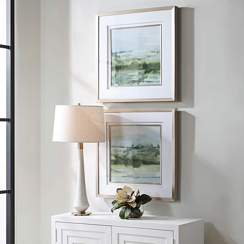 Image 1 Uttermost Soft Sage 28" Square 2-Piece Framed Wall Art Set in scene