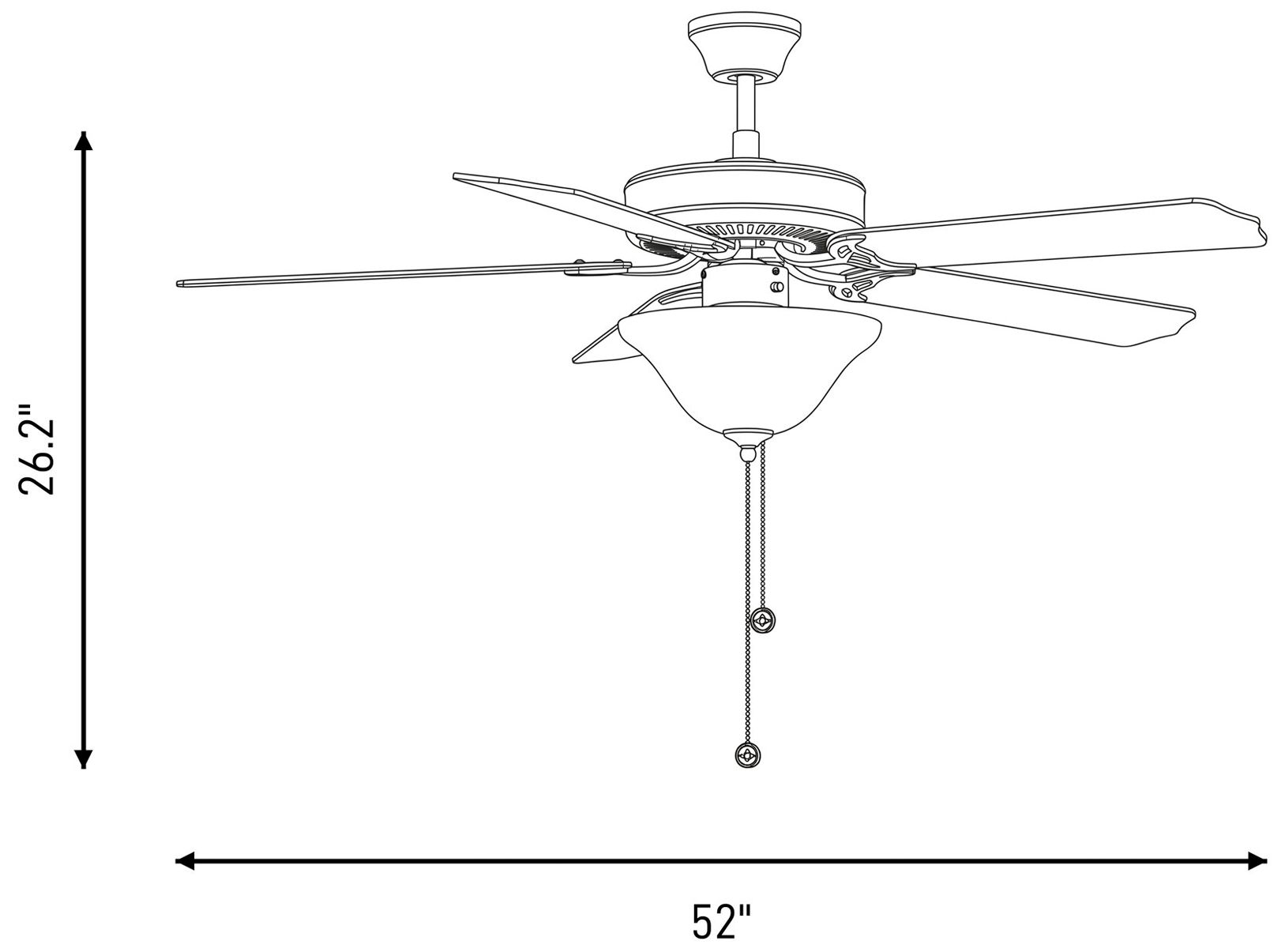 52" 2-Light Ceiling Fan in Brushed Nickel