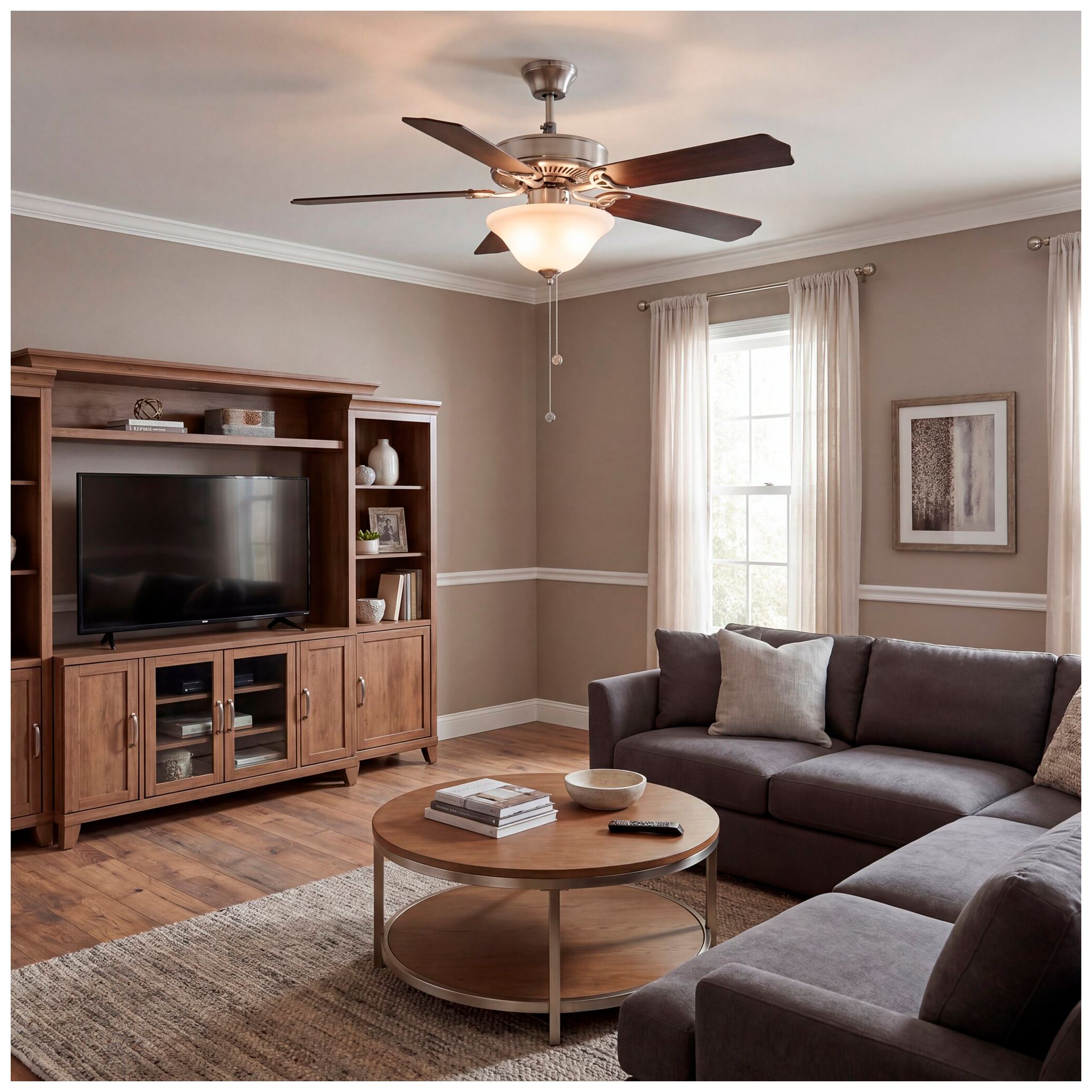 52" 2-Light Ceiling Fan in Brushed Nickel
