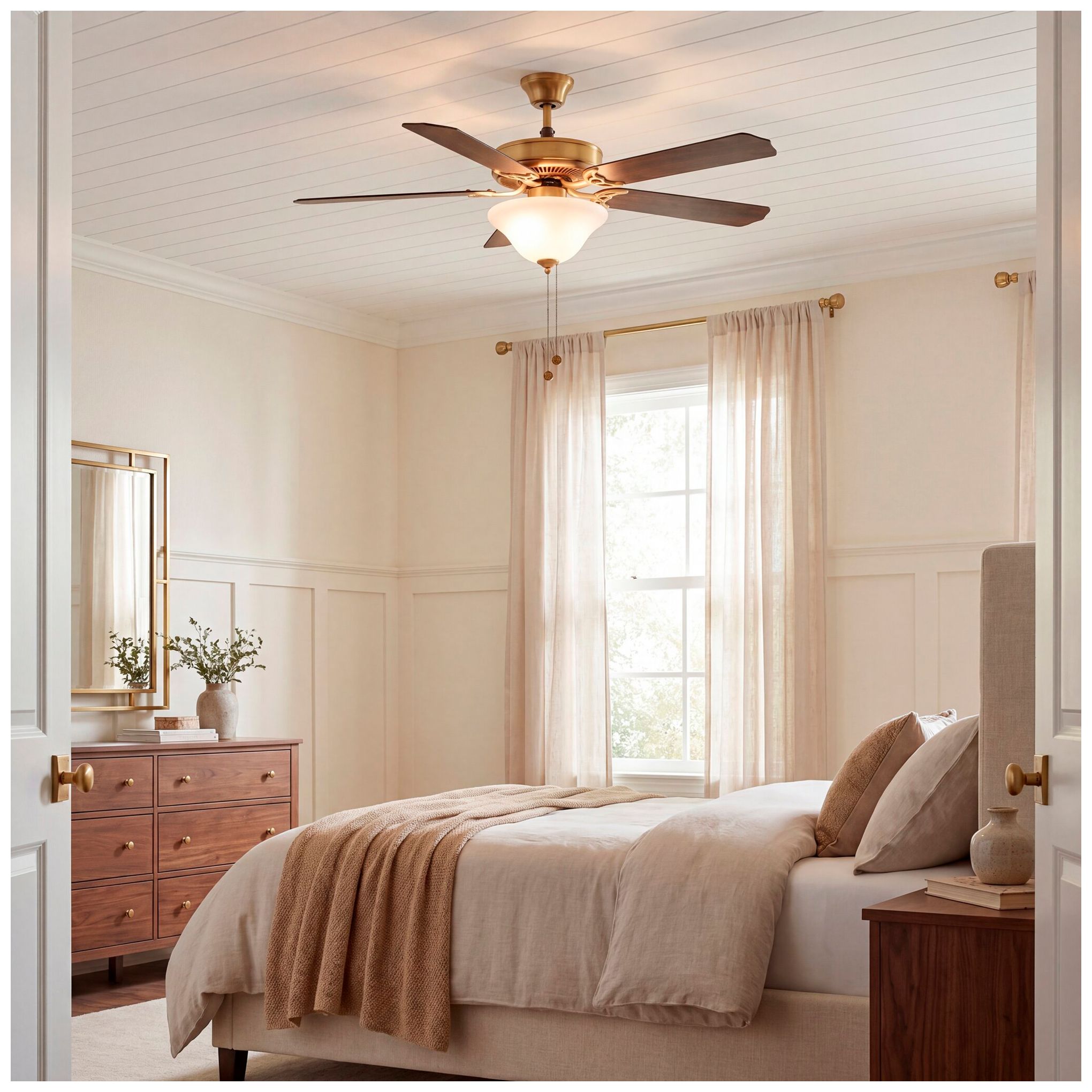 52" 2-Light Ceiling Fan in Natural Brass