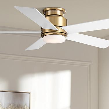52" Casa Vieja Grand Palm Soft Brass LED Damp Rated Hugger Fan