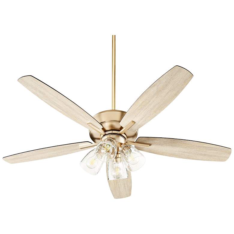 Image 1 52" Breeze Aged Brass Ceiling Fan w/ Black and Oak Blades