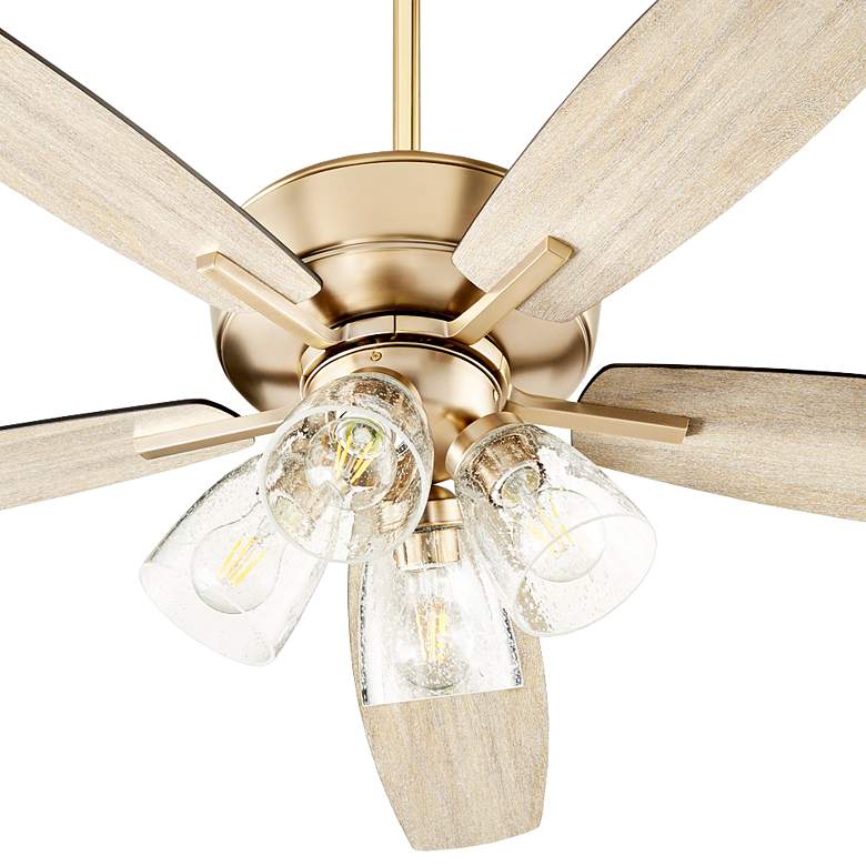 Image 2 52" Breeze Aged Brass Ceiling Fan w/ Black and Oak Blades more views