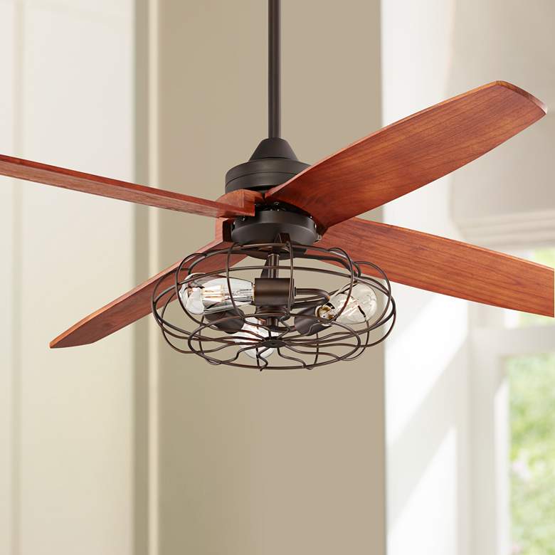 Image 1 52" Bronze Rubbed Vintage Cage LED Ceiling Fan