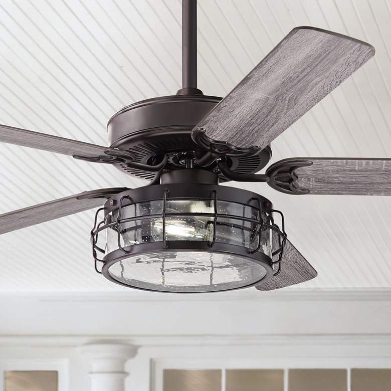Image 1 52" Casa Bay View Bronze Seedy Glass Drum LED Ceiling Fan