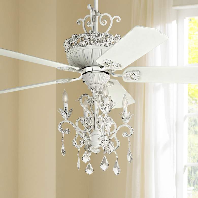 Image 1 52" Casa Chic™ Rubbed White Finish Chandelier Ceiling Fan