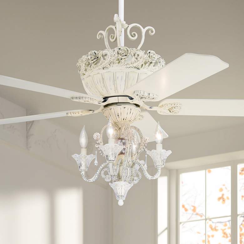 Image 1 52 inch Casa Chic Rubbed White Finish Pull Chain Fandelier Ceiling Fan