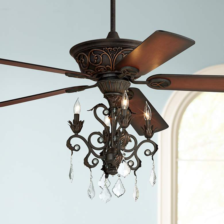Image 1 52" Casa Contessa Bronze LED Chandelier Pull Chain Ceiling Fan