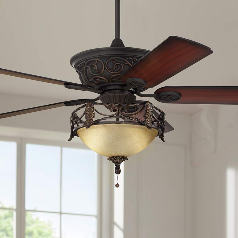 Image 1 52" Casa Contessa LED Bronze Scavo Indoor Ceiling Fan with Pull Chain
