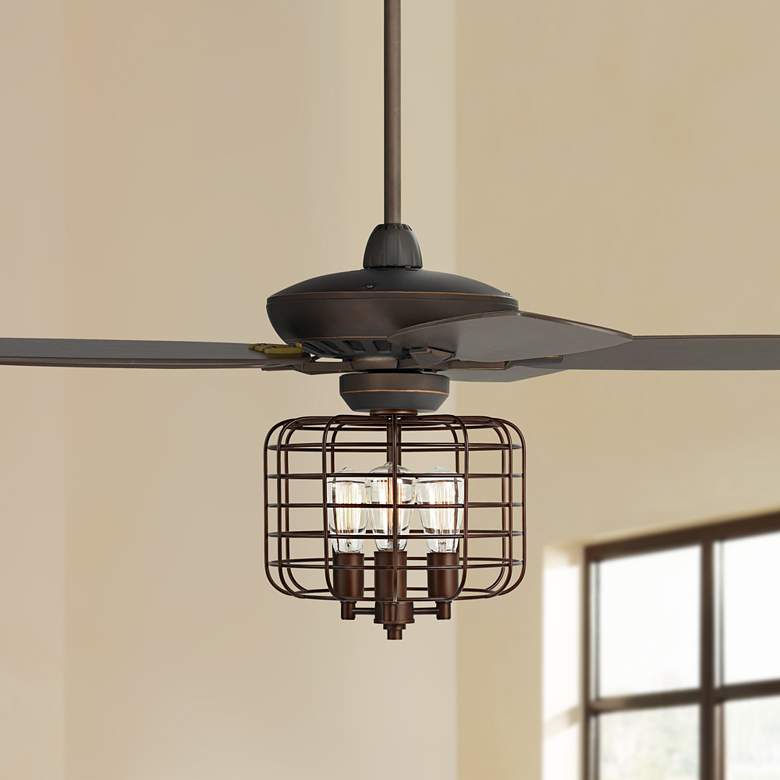 Image 1 52 inch Casa Journey Bronze Industrial Cage LED Ceiling Fan with Remote