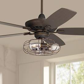 Image1 of 52" Casa Journey Bronze Vintage LED Cage Ceiling Fan with Remote