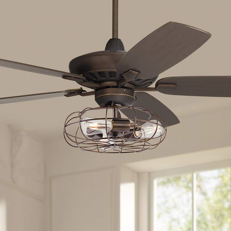 Image 1 52" Casa Journey Bronze Vintage LED Cage Ceiling Fan with Remote