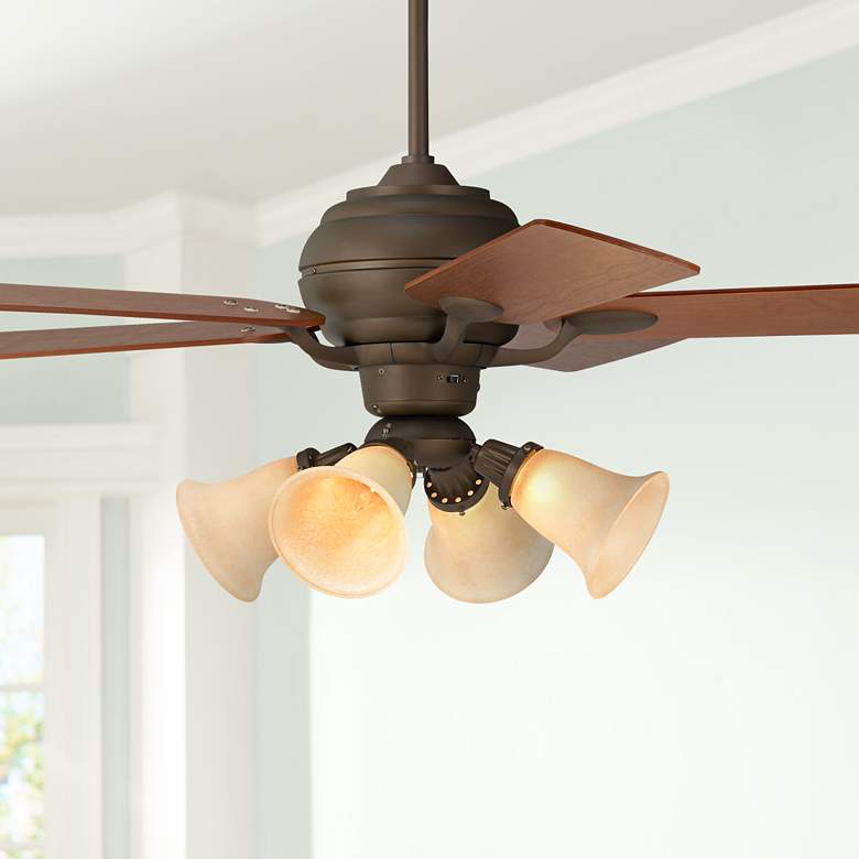 Image 1 52 inch Casa Optima Bronze Scavo Glass Bell LED Ceiling Fan