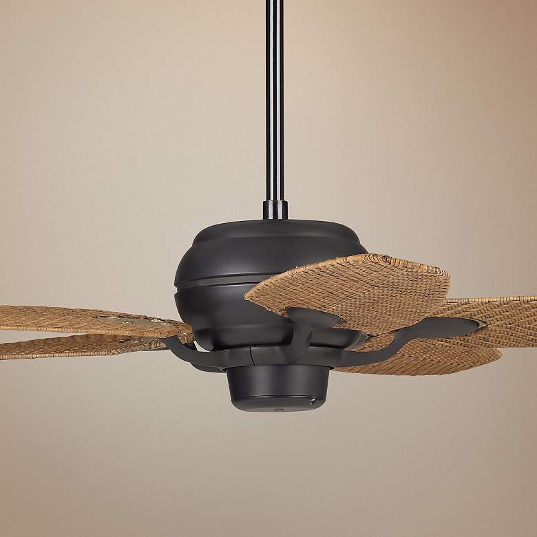 Image 1 52 inch Casa Optima Matte Black Honey Rattan Blades Ceiling Fan
