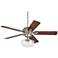 52" Casa Optima Shaded Teak Schoolhouse LED Ceiling Fan