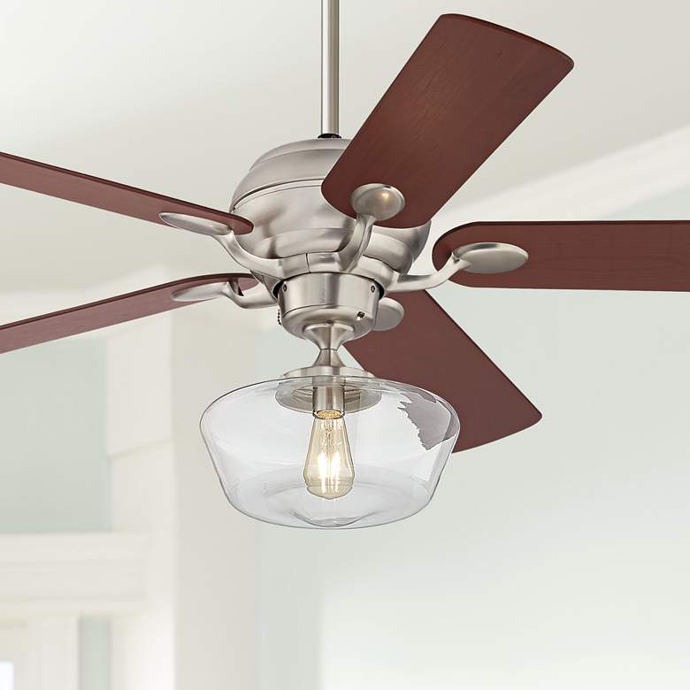 Image 1 52" Casa Optima Shaded Teak Schoolhouse LED Ceiling Fan