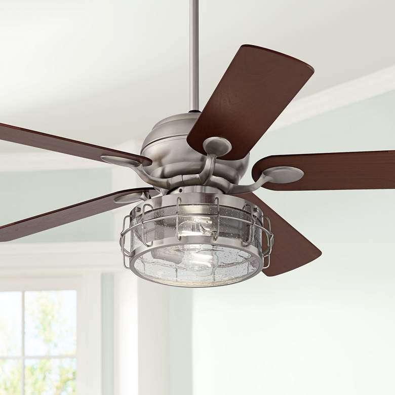 Image 1 52 inch Casa Optima Teak Blades Seedy Glass LED Ceiling Fan
