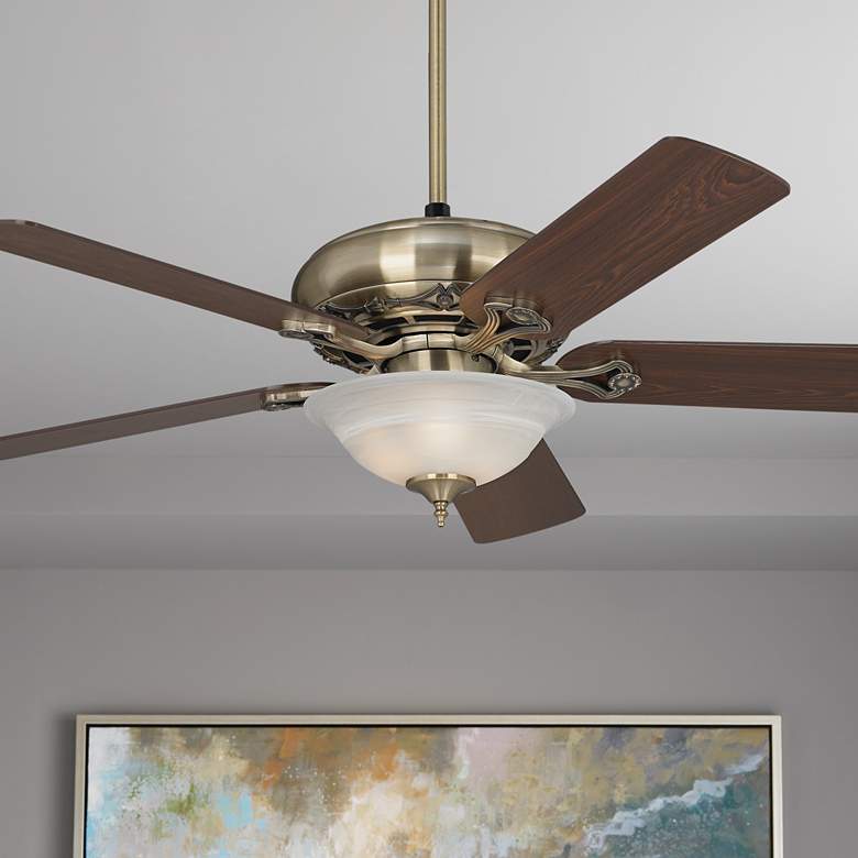 Image 1 52 inch Casa Trilogy Brass and Alabaster Glass Pull Chain Ceiling Fan