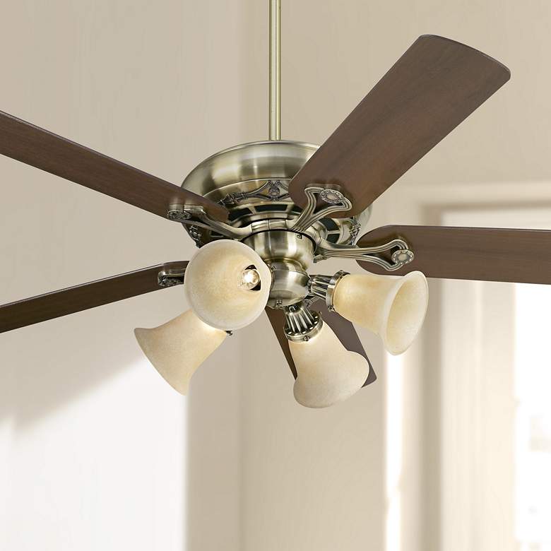 Image 1 52 inch Casa Trilogy Brass and Amber Glass LED Ceiling Fan