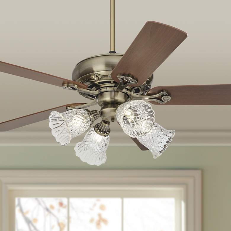 Image 1 52" Casa Trilogy Brass and Barbizon Clear Glass LED Ceiling Fan