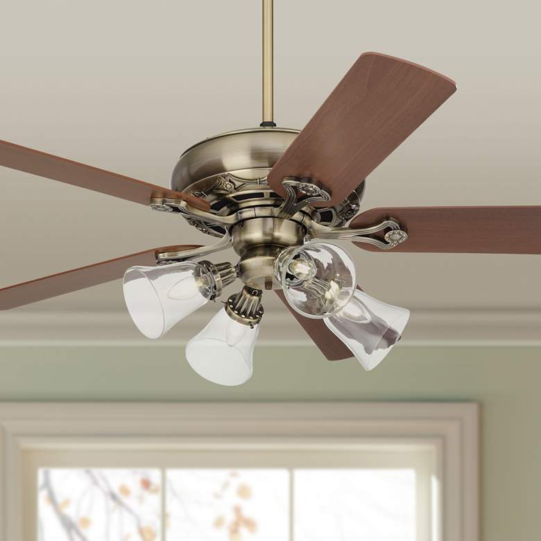Image 1 52 inch Casa Trilogy Brass and Bell Glass Lights Traditional Ceiling Fan
