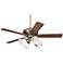 52" Casa Trilogy Brass and Bell Glass Traditional Pull Chain Fan