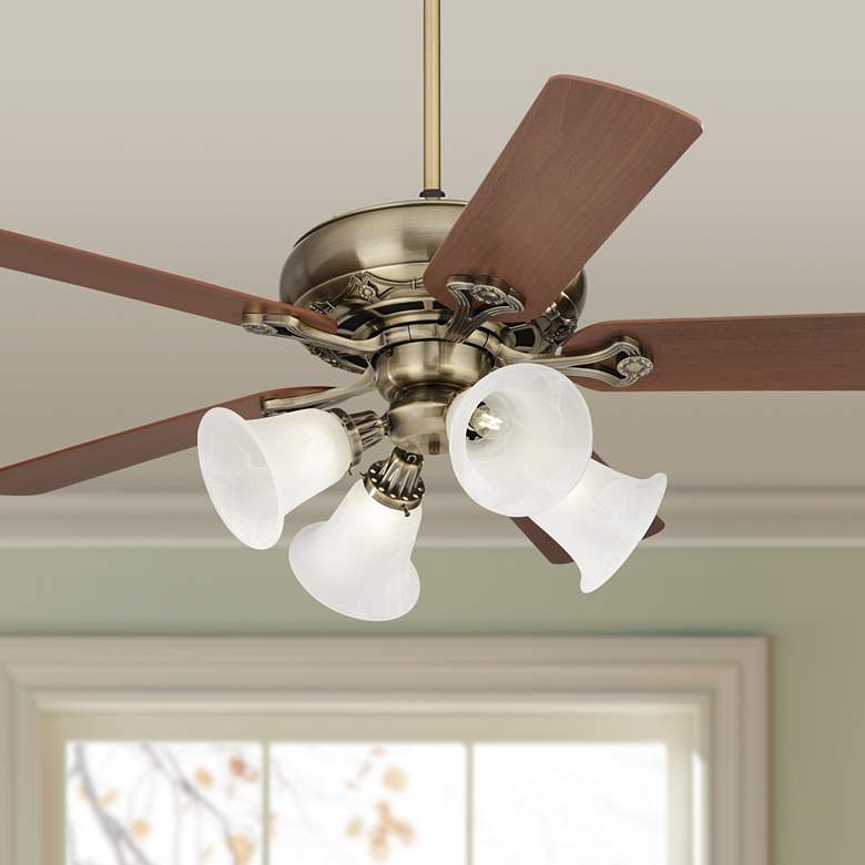 Image 1 52" Casa Trilogy Brass and Bell Glass Traditional Pull Chain Fan