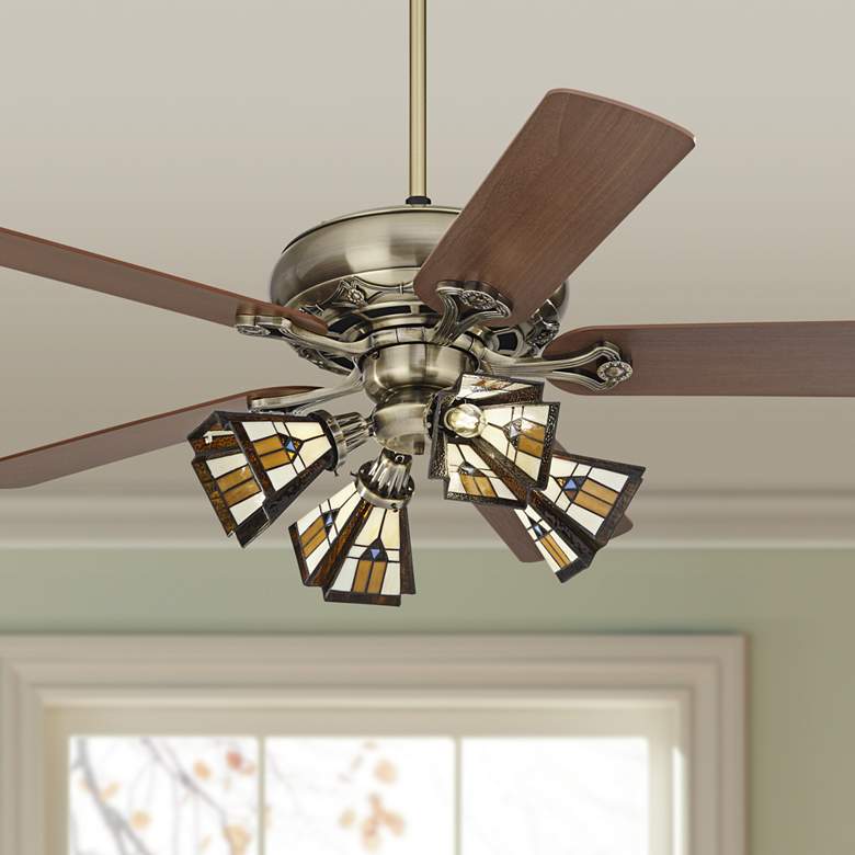 Image 1 52" Casa Trilogy Brass and Mission Glass LED Ceiling Fan