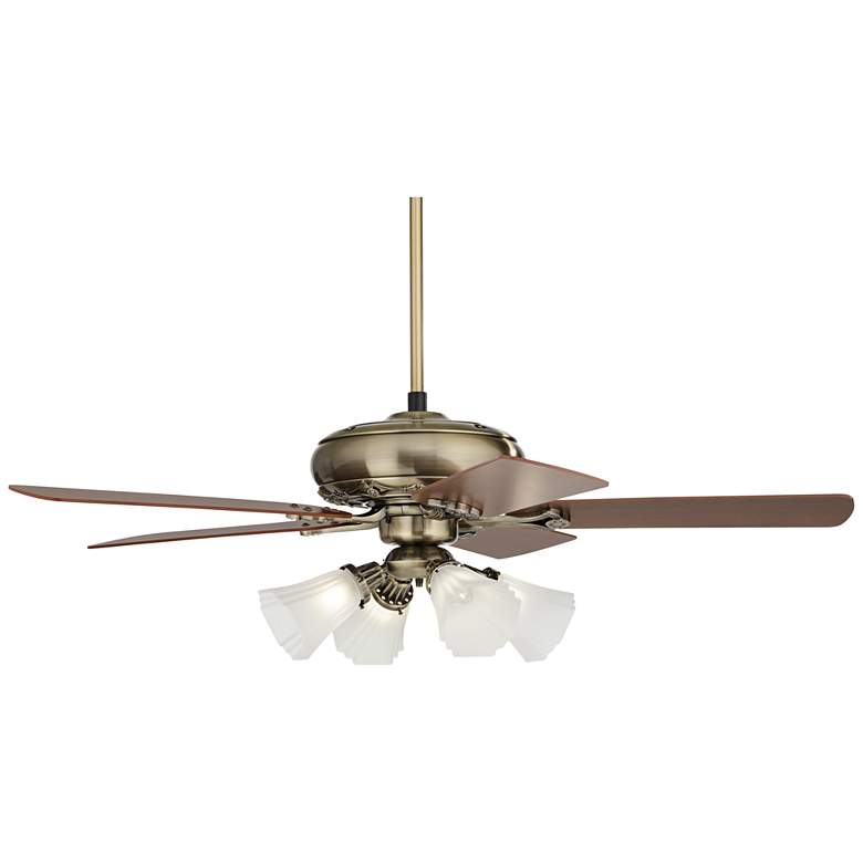 Image 6 52 inch Casa Trilogy Traditional Brass Square Glass Pull Chain Ceiling Fan more views