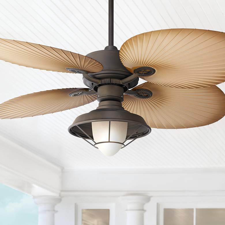 Image 1 52 inch Casa Vieja Aerostat Wide Palm Bronze Outdoor Ceiling Fan