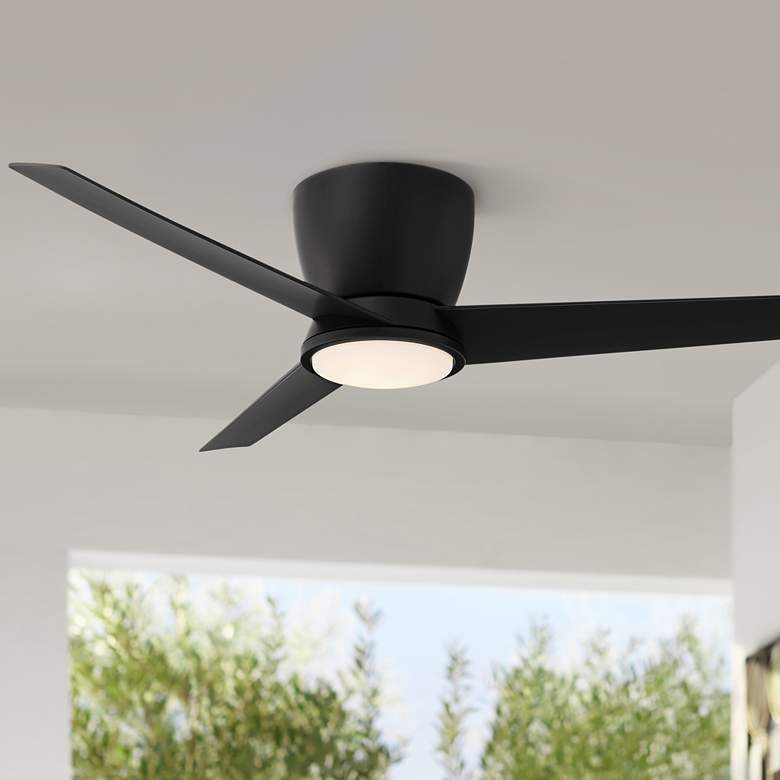 Image 1 52 inch Casa Vieja Auria Black Damp Rated LED Hugger Fan with Remote