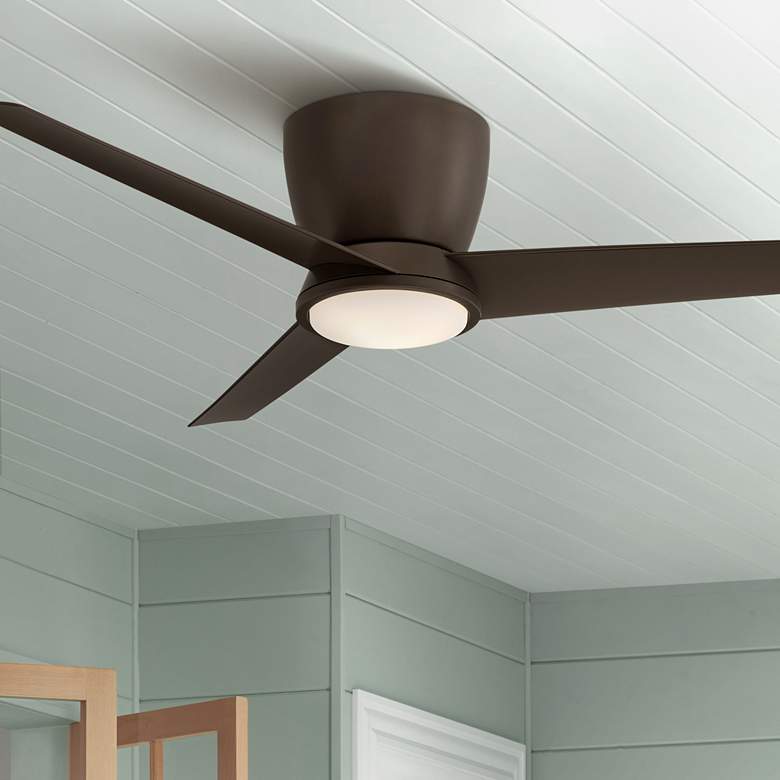 Image 1 52 inch Casa Vieja Auria Bronze Damp Rated LED Hugger Fan with Remote