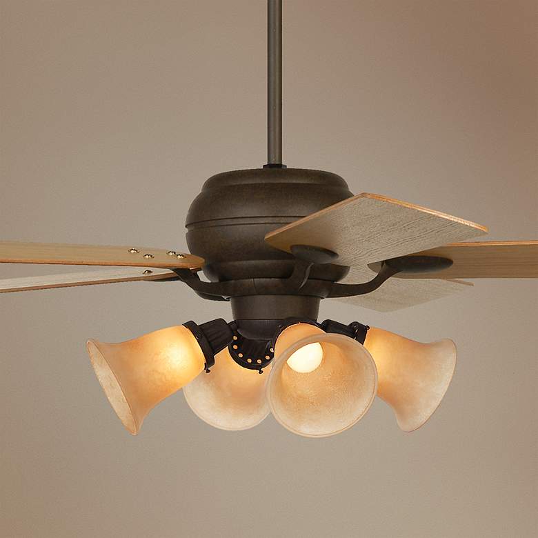 Image 1 52 inch Casa Vieja&#8482; Black Rust Amber Glass Ceiling Fan