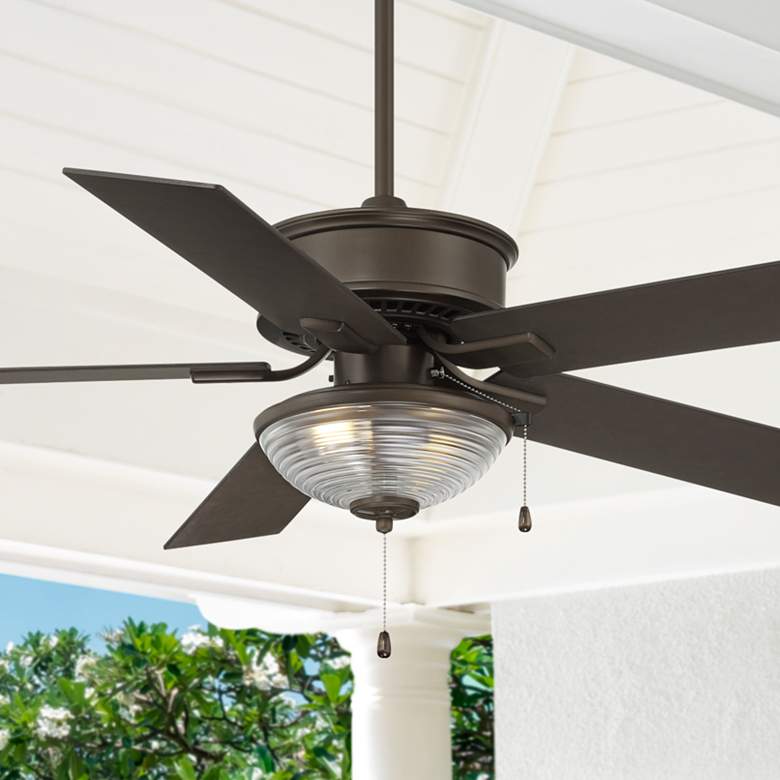 Image 1 52 inch Casa Vieja Blazer Bronze Damp Rated LED Pull Chain Ceiling Fan