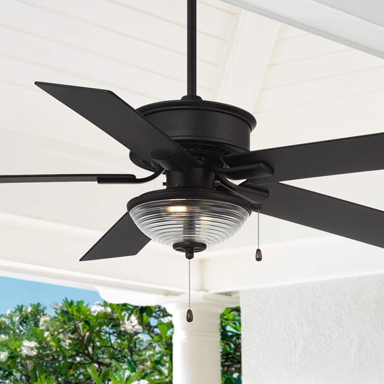 Image 1 52 inch Casa Vieja Blazer Matte Black Outdoor Pull Chain LED Ceiling Fan