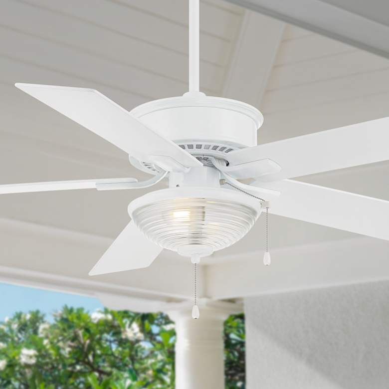 Image 1 52 inch Casa Vieja Blazer White Damp Rated LED Pull Chain Ceiling Fan