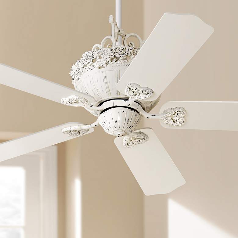 Image 1 52" Casa Vieja Chic Rubbed White Ceiling Fan with Pull Chain