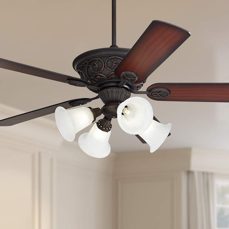 Image 1 52" Casa Vieja Contessa Bronze Marbleized Glass LED Pull Chain Fan