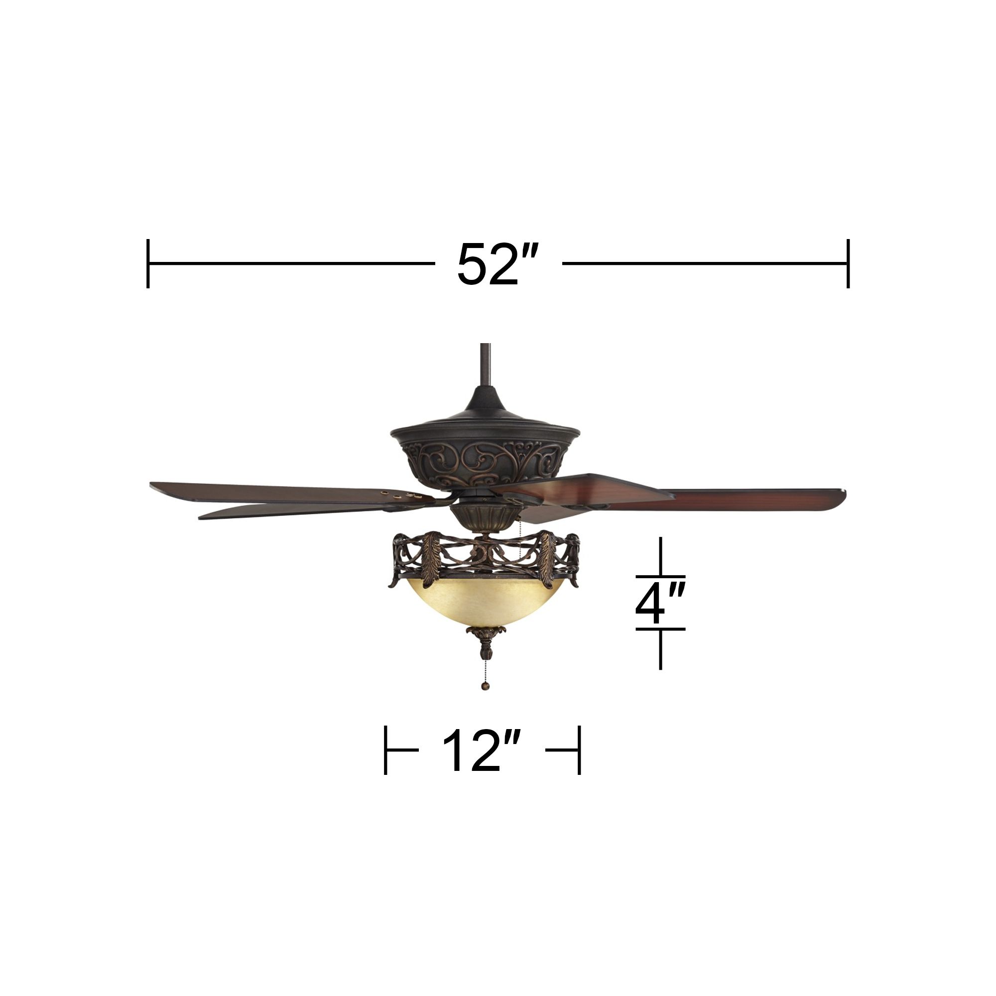 52" Casa Vieja Contessa LED Bronze Scavo Indoor Fan with Pull Chain