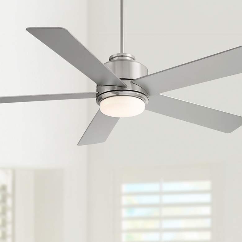 Image 1 52" Casa Vieja Grand Palm Brushed Nickel LED Damp Rated Fan