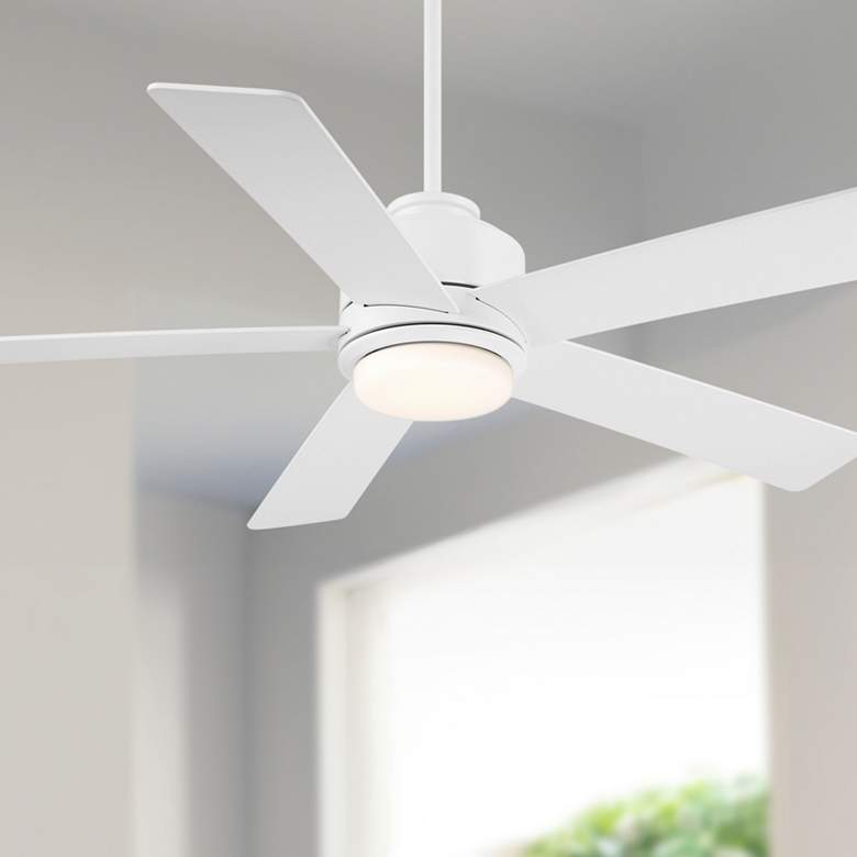 Image 1 52" Casa Vieja Grand Palm Matte White LED Damp Rated Fan with Remote