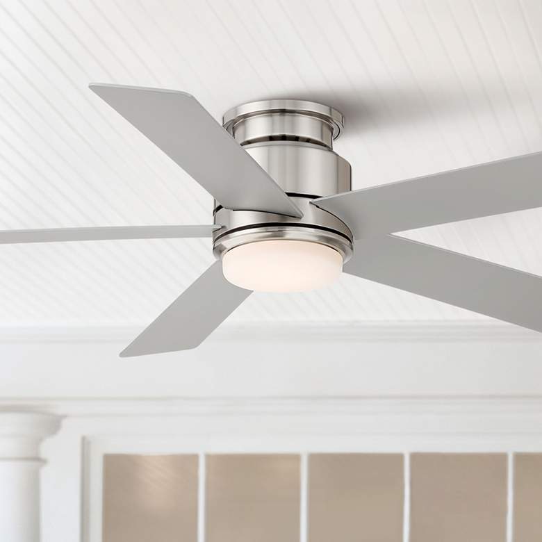 Image 1 52 inch Casa Vieja Grand Palm Nickel LED Damp Rated Hugger Fan with Remote